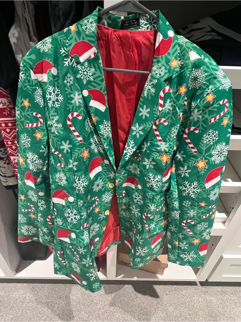 Festive Green Holiday Blazer with Red Lining